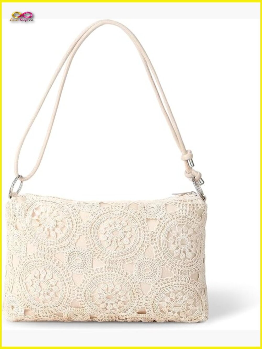 Boho Crochet Shoulder Bag Woven Leather Hollow Floral Crossbody Summer Beach